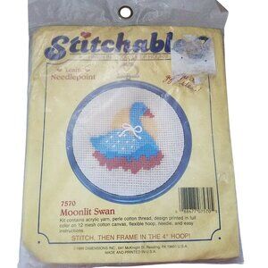 Craft Kit Stitchables Moonlit Swan # 7570 Learn Needlepoint Stitch then Frame